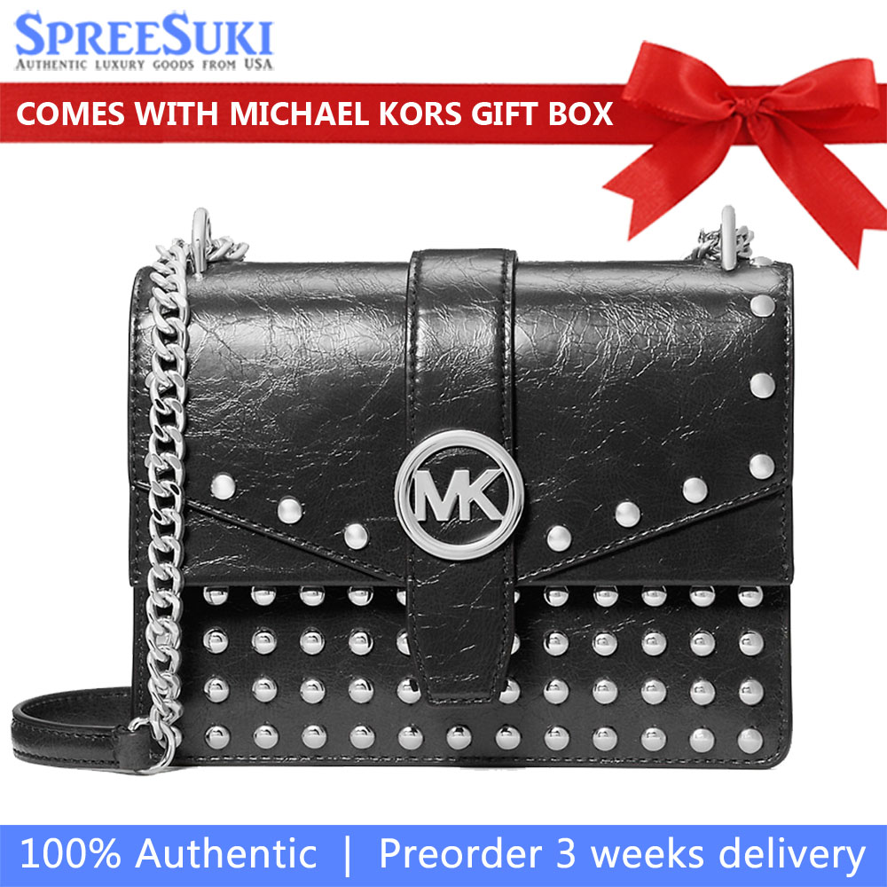 Michael Kors Greenwich Small Studded Distressed Crossbody Bag Black # 35F5SGRC1Y
