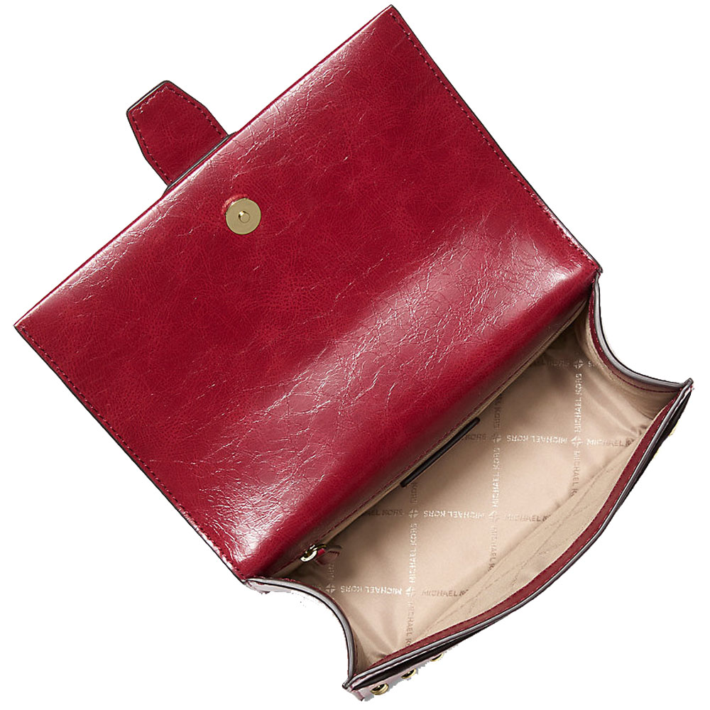 Michael Kors Greenwich Small Studded Distressed Crossbody Bag Cherry # 35F5GGRC1Y