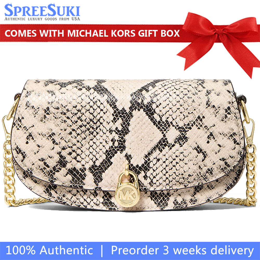 Michael Kors Mila Small Snake Embossed Crossbody Bag Natural # 35F5GIMC5G