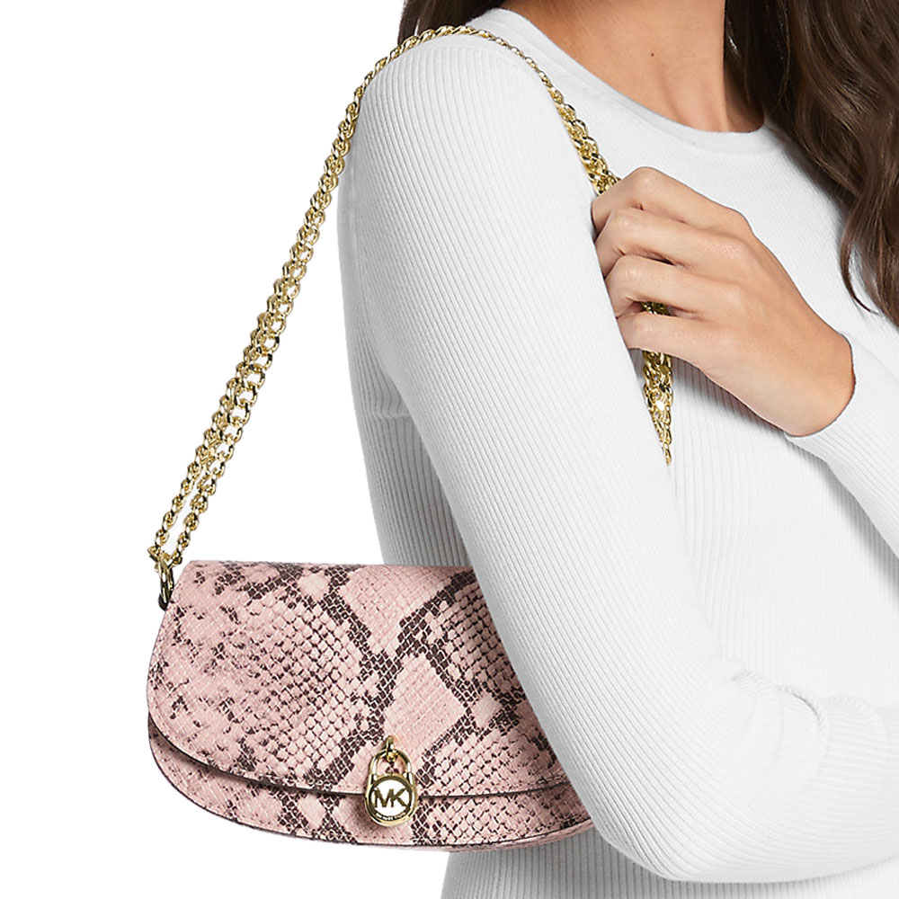 Michael Kors Mila Small Snake Embossed Crossbody Bag Powder Blush # 35F5GIMC5G