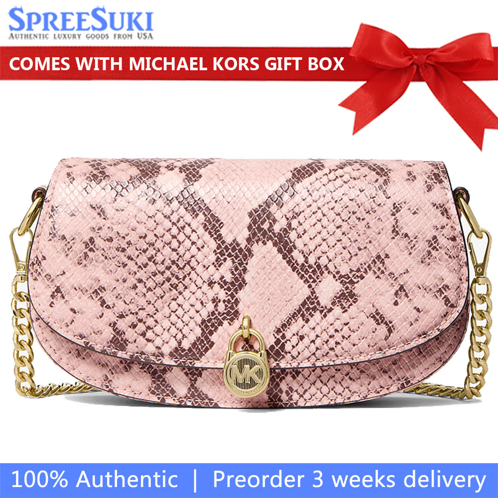 Michael Kors Mila Small Snake Embossed Crossbody Bag Powder Blush # 35F5GIMC5G