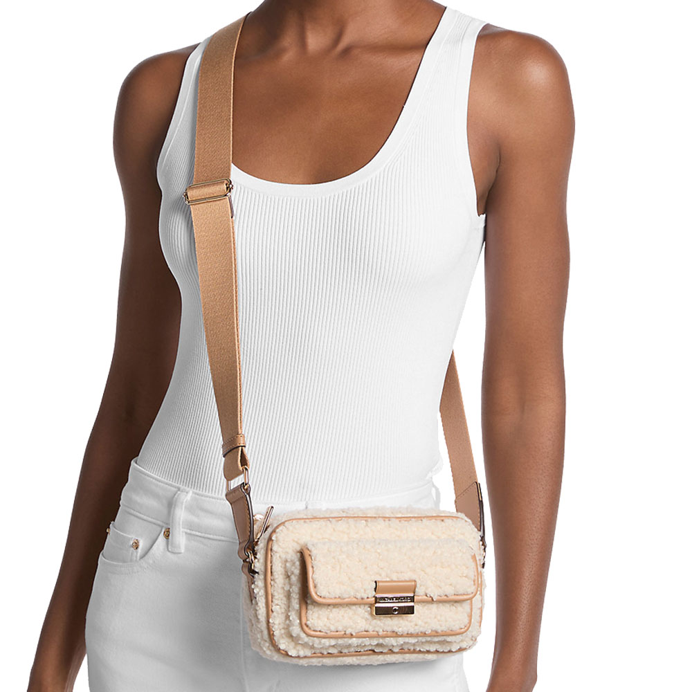 Michael Kors Bradshaw Extra-Small Faux Shearling Crossbody Bag Peanut # 35F5G2BC0U