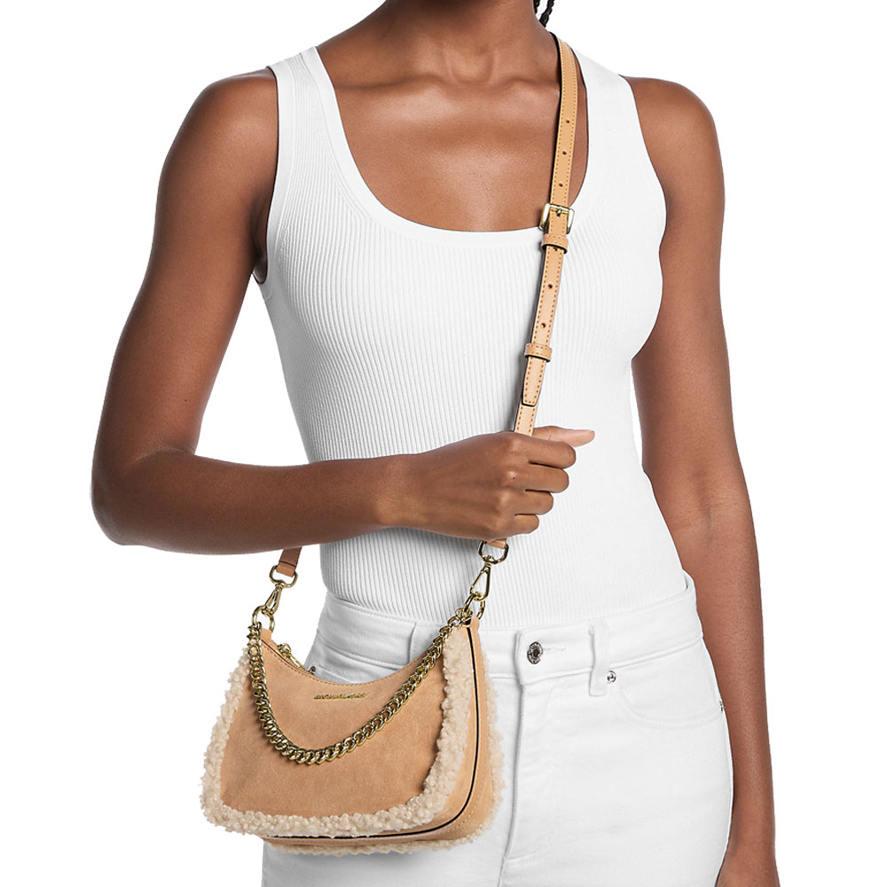 Michael Kors Bradshaw Extra-Small Faux Shearling Crossbody Bag Peanut # 35F5GTVC1S