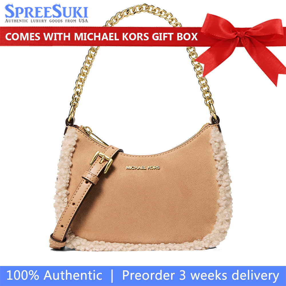 Michael Kors Bradshaw Extra-Small Faux Shearling Crossbody Bag Peanut # 35F5GTVC1S