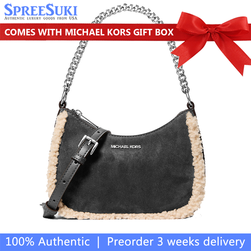 Michael Kors Jet Set Small Suede And Faux Shearling Convertible Crossbody Bag Black # 35F5STVC5S