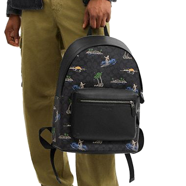 Coach West Backpack In Signature Canvas With Surf Print Gunmetal Charcoal Multi # CBI31
