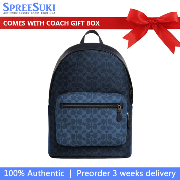 Coach West Backpack In Blocked Signature Canvas Denim Light Denim # CBI91