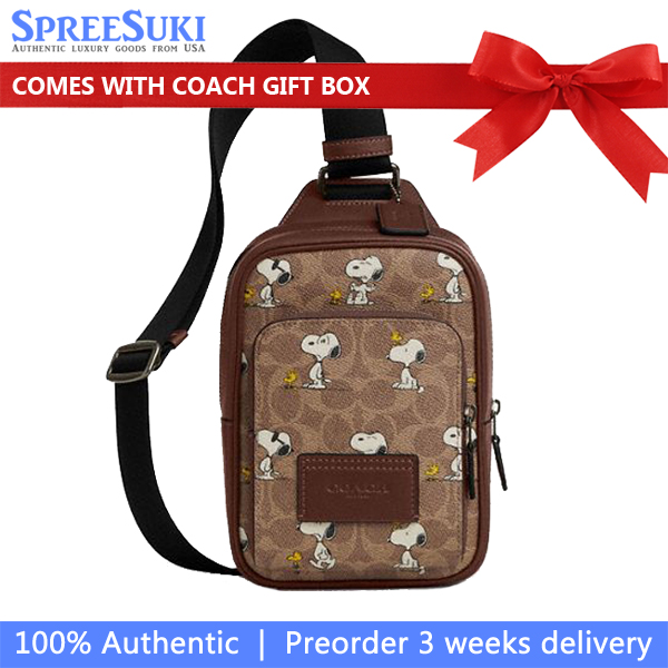Coach Coach X Peanuts Racer Sling Pack In Signature Canvas With Snoopy Print Gunmetal Tan Multi # CBK47