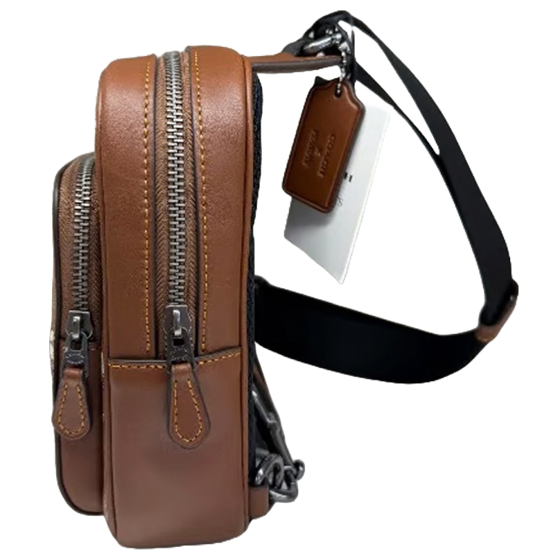 Coach Coach X Peanuts Racer Sling Pack In Signature Canvas With Snoopy Print Gunmetal Tan Multi # CBK47
