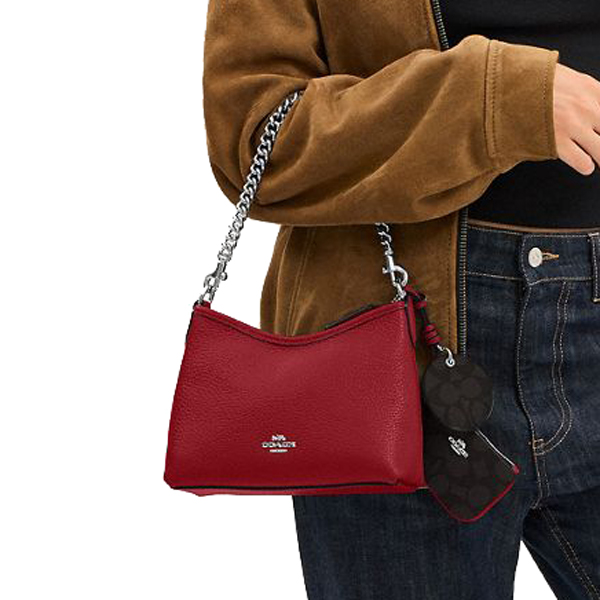 Coach Laurel Small Shoulder Bag With Mirror Charm And Pouch Silver Dark Cardinal Walnut # CBI06