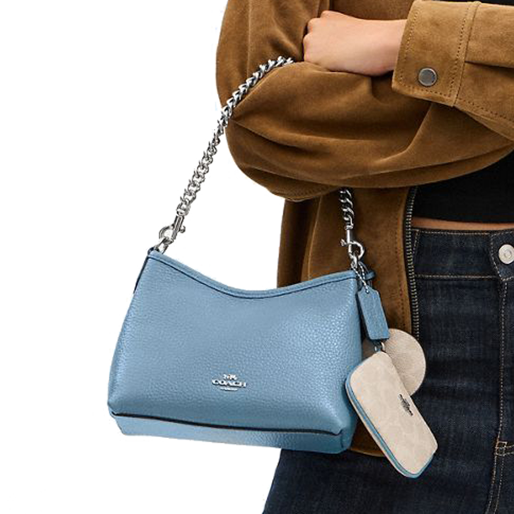 Coach Laurel Small Shoulder Bag With Mirror Charm And Pouch Silver Pool Sand # CBI06