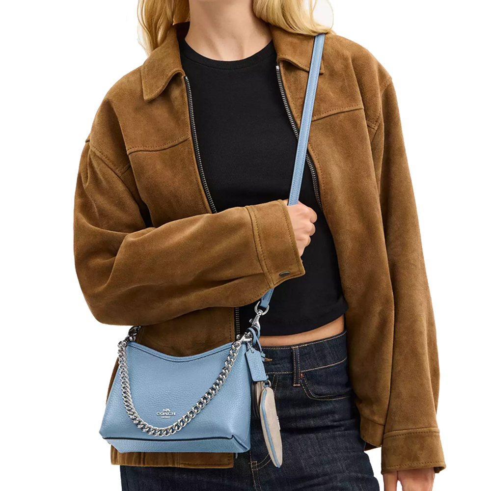Coach Laurel Small Shoulder Bag With Mirror Charm And Pouch Silver Pool Sand # CBI06