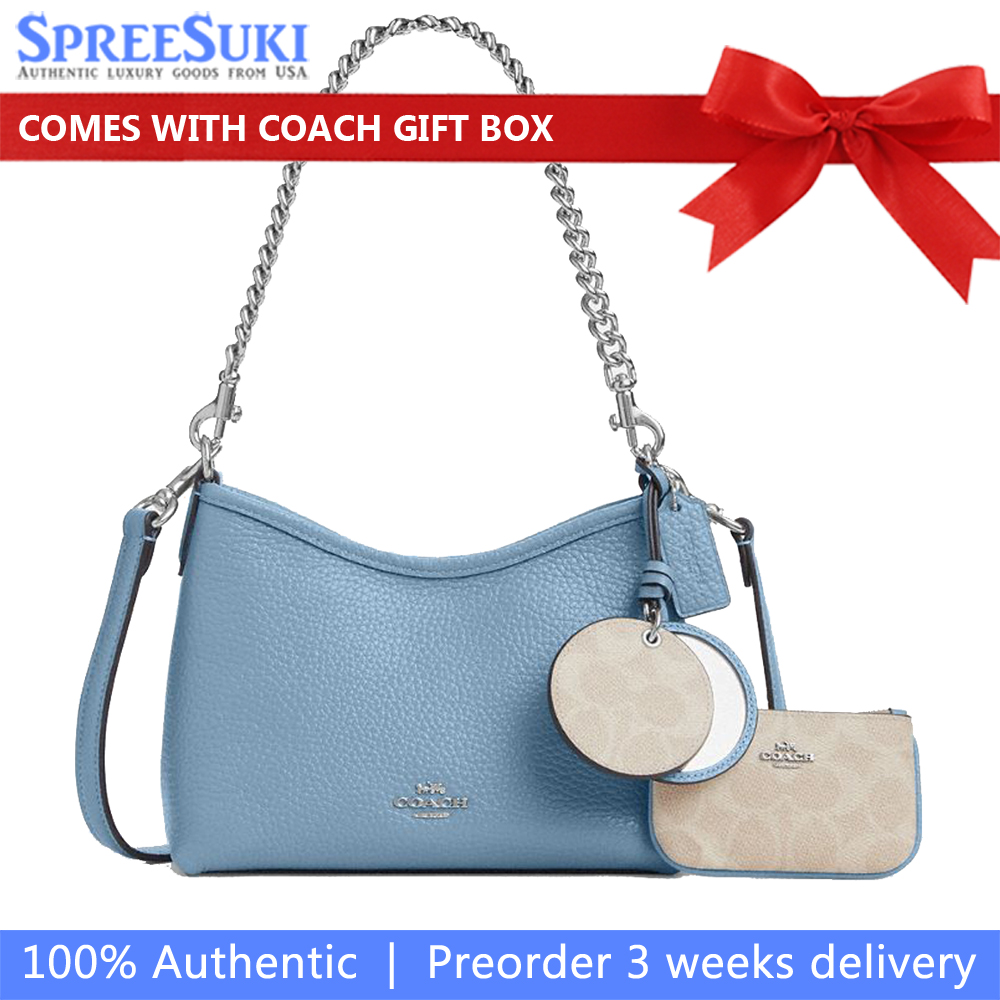 Coach Laurel Small Shoulder Bag With Mirror Charm And Pouch Silver Pool Sand # CBI06