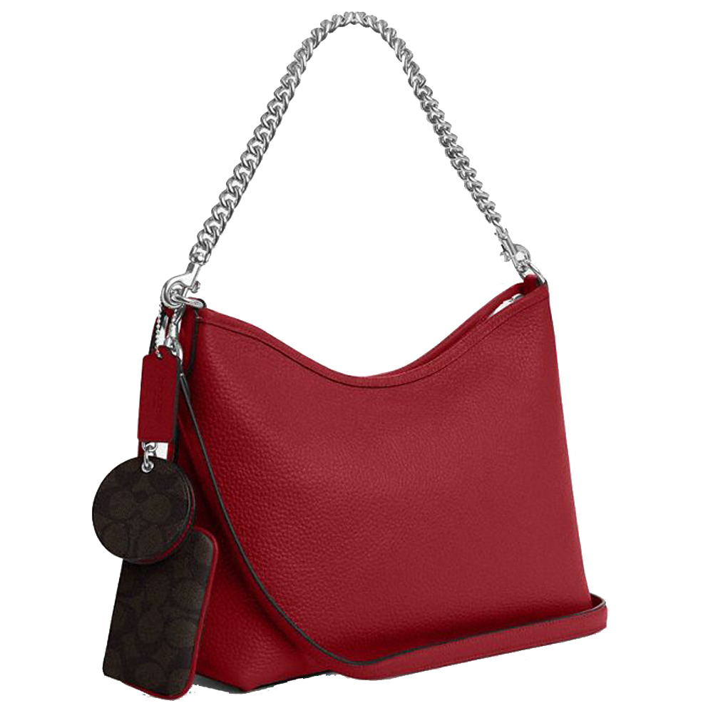 Coach Laurel Shoulder Bag With Mirror Charm And Pouch Silver Dark Cardinal Walnut # CBI94