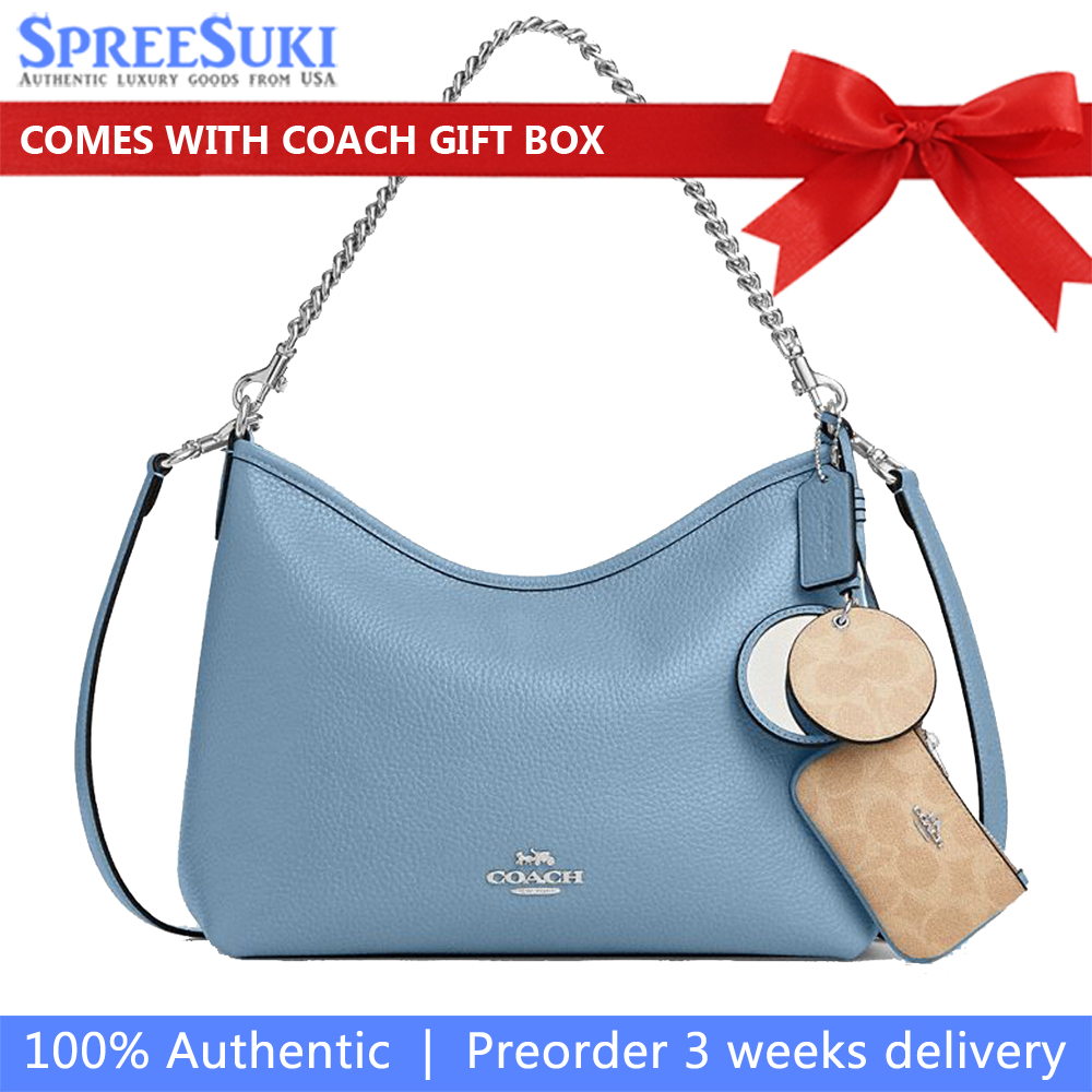 Coach Laurel Shoulder Bag With Mirror Charm And Pouch Silver Pool Sand # CBI94