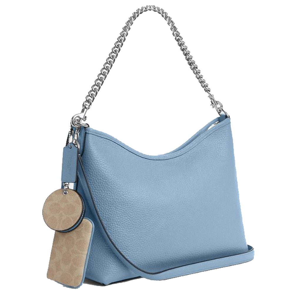 Coach Laurel Shoulder Bag With Mirror Charm And Pouch Silver Pool Sand # CBI94
