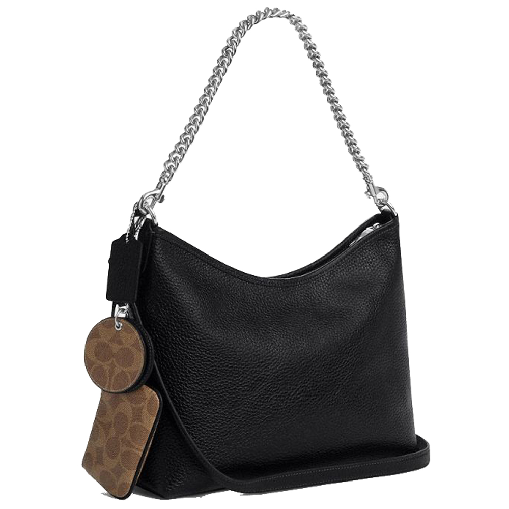 Coach Laurel Shoulder Bag With Mirror Charm And Pouch Silver Black Tan # CBI94