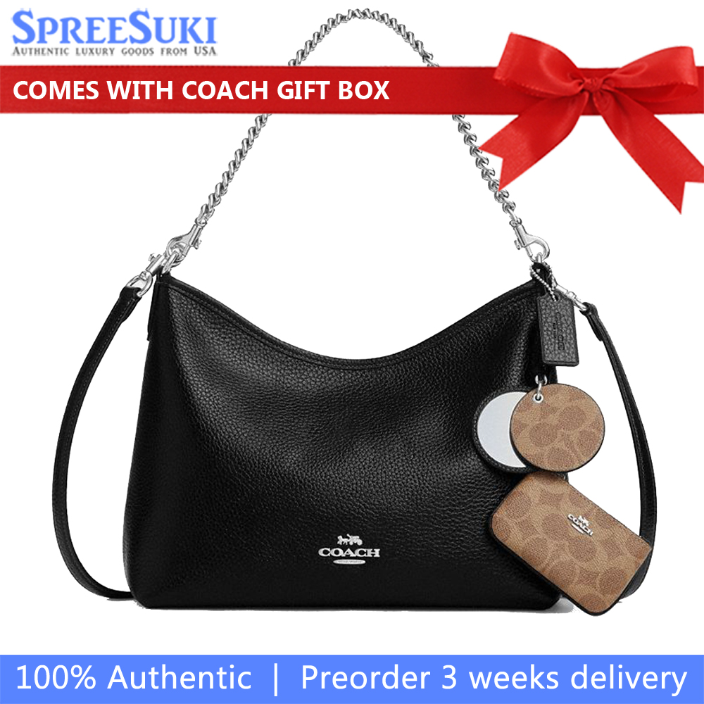 Coach Laurel Shoulder Bag With Mirror Charm And Pouch Silver Black Tan # CBI94