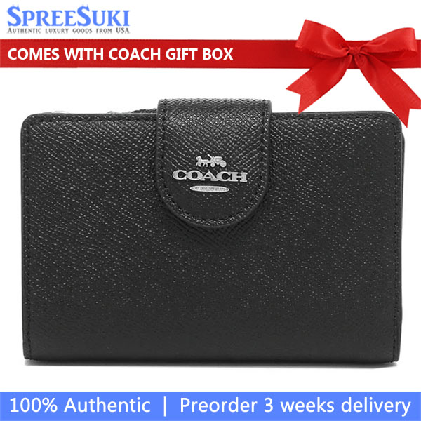 Coach Medium Wallet Medium Corner Zip Black Silver # 6390