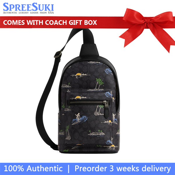 Coach West Pack In Signature Canvas With Surf Print Gunmetal Charcoal Multi # CBJ12