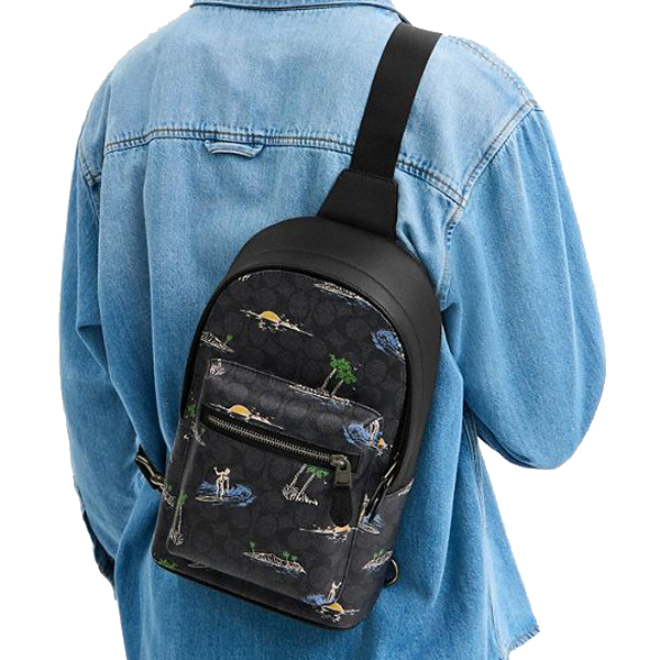 Coach West Pack In Signature Canvas With Surf Print Gunmetal Charcoal Multi # CBJ12