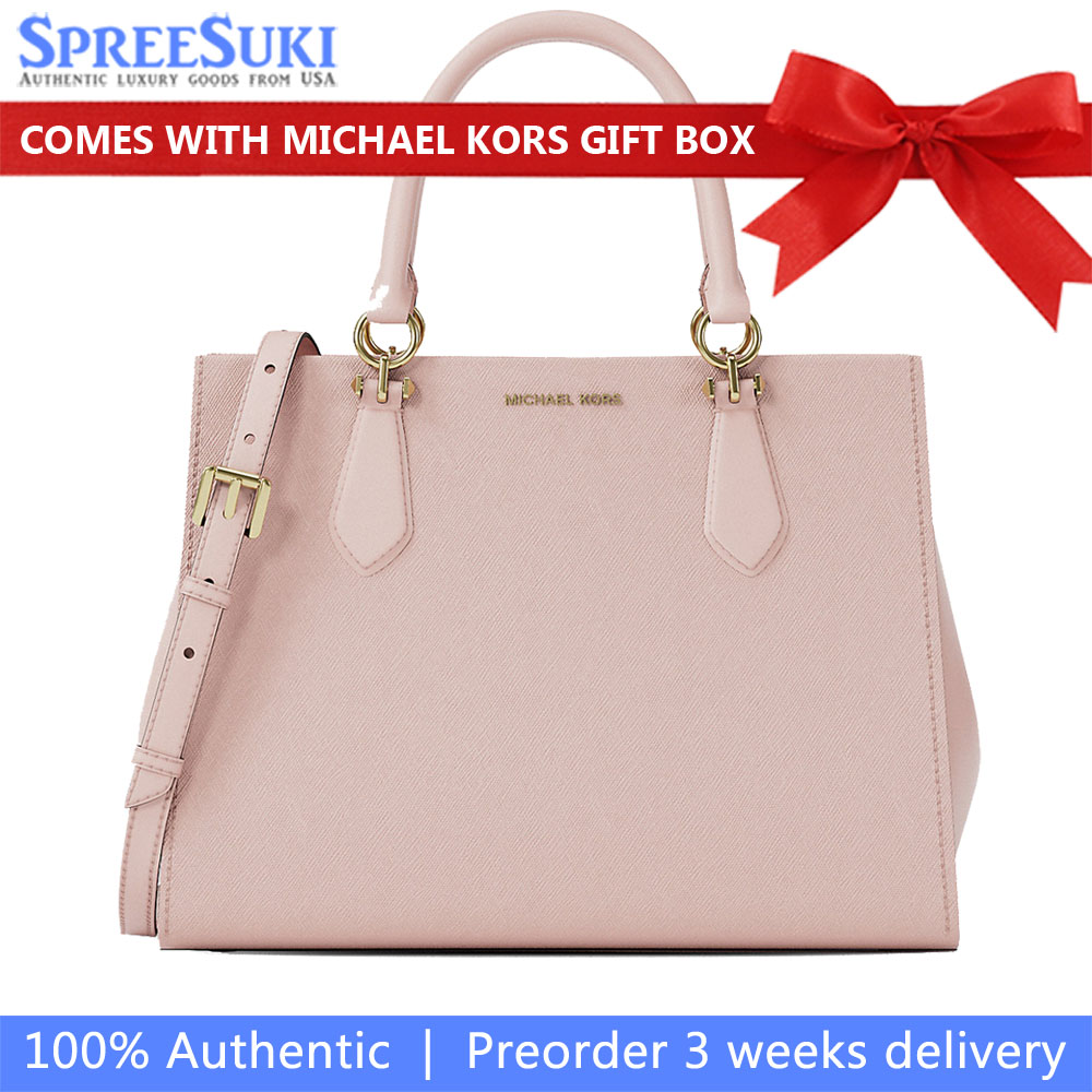 Michael Kors Marilyn Medium Saffiano Leather Satchel Powder Blush # 35F5G6AS2L