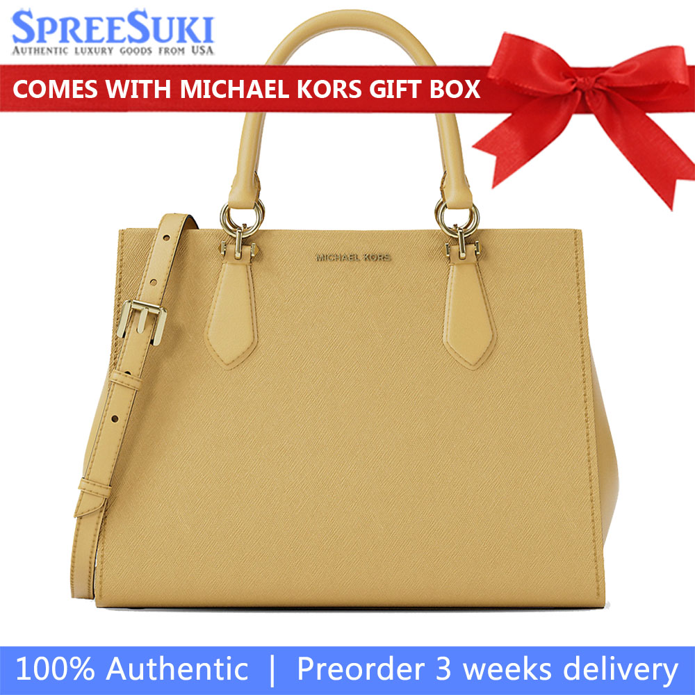 Michael Kors Marilyn Medium Saffiano Leather Satchel Honey # 35F5G6AS2L