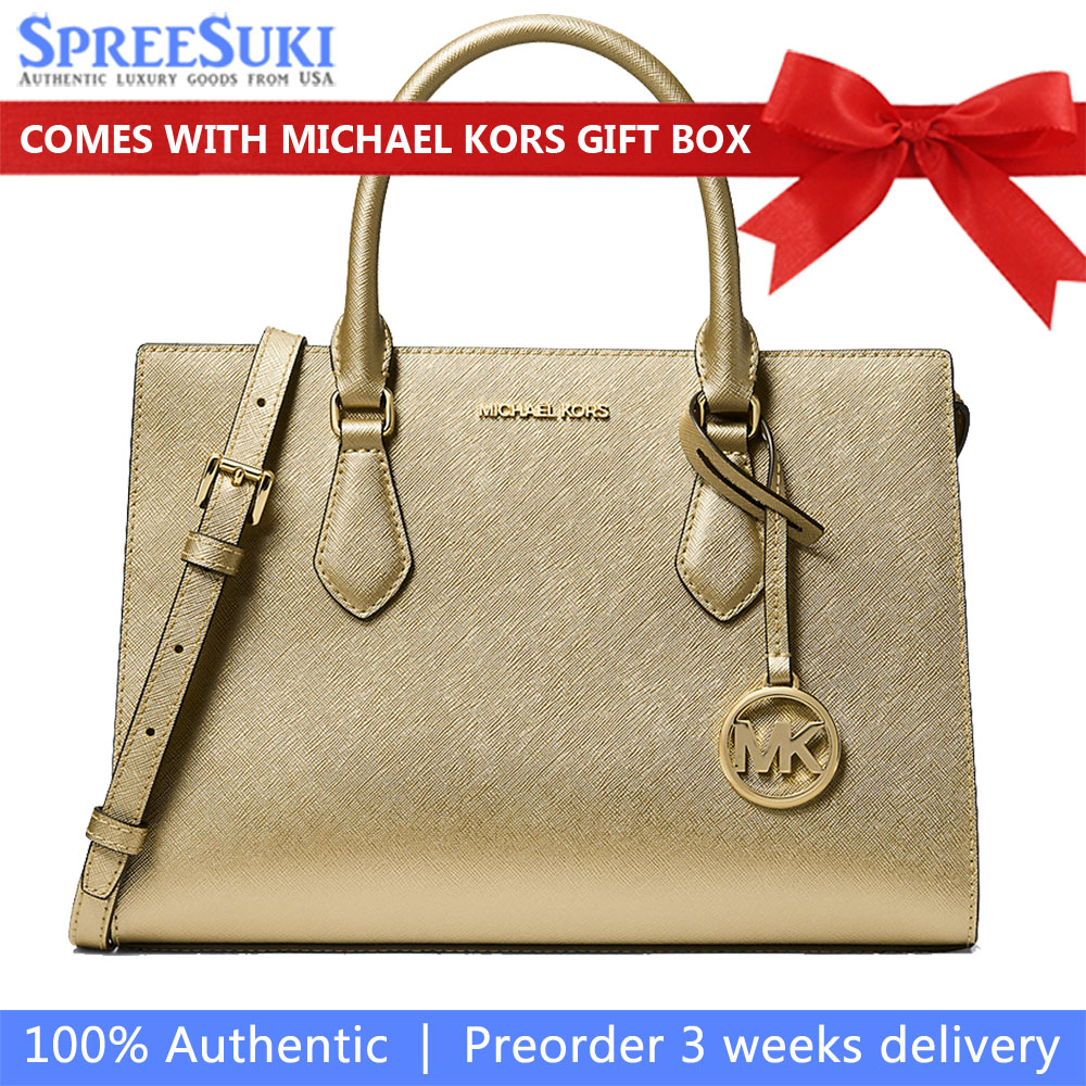 Michael Kors Sheila Medium Metallic Satchel Pale Gold # 35F4G6HS3M