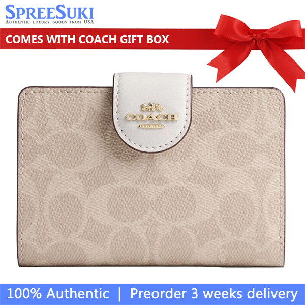 Coach Medium Corner Zip Wallet In Signature Canvas Sand Chalk # CW786