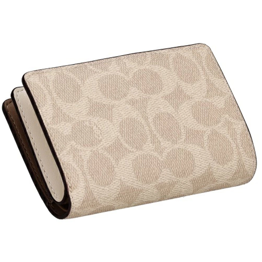 Coach Medium Corner Zip Wallet In Signature Canvas Sand Chalk # CW786