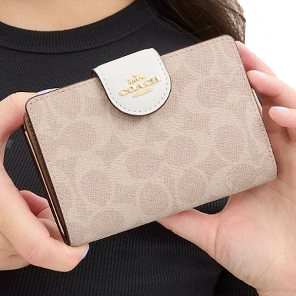 Coach Medium Corner Zip Wallet In Signature Canvas Sand Chalk # CW786