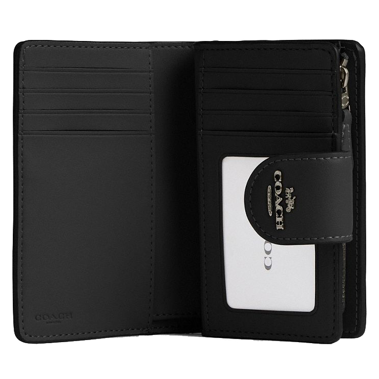Coach Medium Corner Zip Wallet In Signature Canvas Gunmetal Charcoal Black # CW786