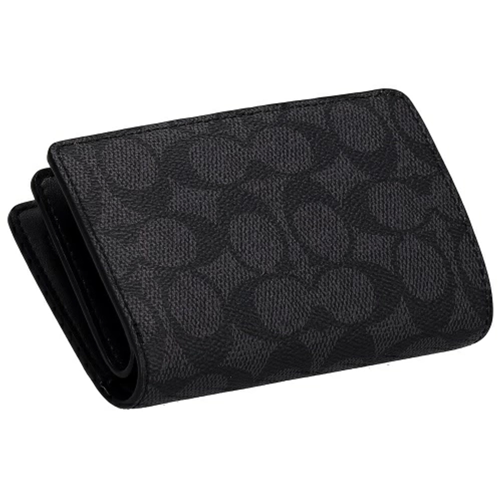 Coach Medium Corner Zip Wallet In Signature Canvas Gunmetal Charcoal Black # CW786