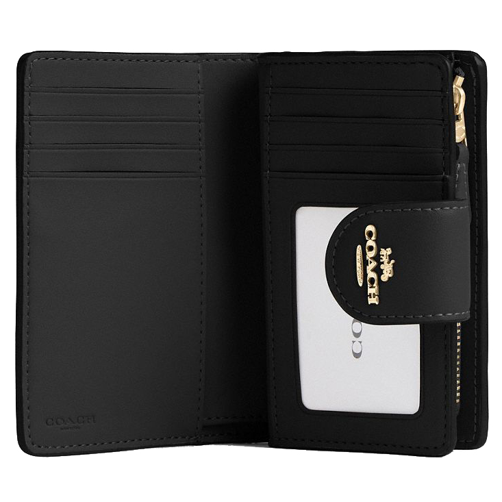 Coach Medium Corner Zip Wallet In Signature Canvas Walnut Black # CW786
