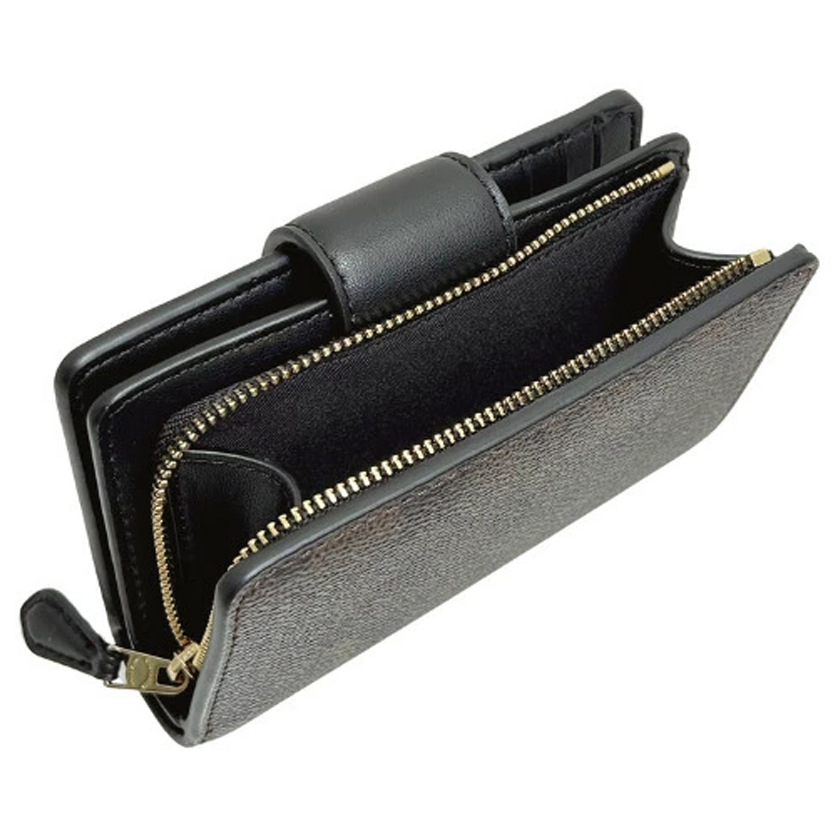 Coach Medium Corner Zip Wallet In Signature Canvas Walnut Black # CW786