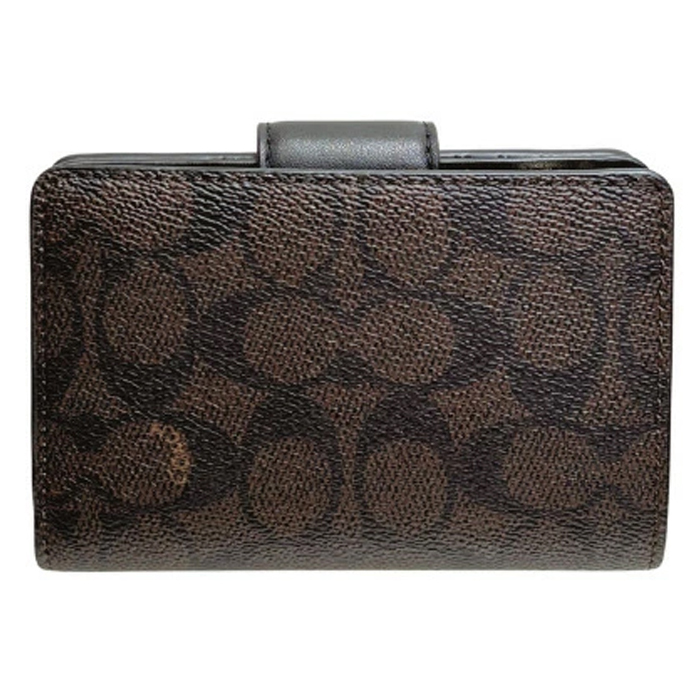 Coach Medium Corner Zip Wallet In Signature Canvas Walnut Black # CW786