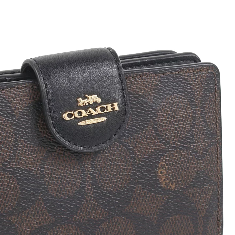 Coach Medium Corner Zip Wallet In Signature Canvas Walnut Black # CW786
