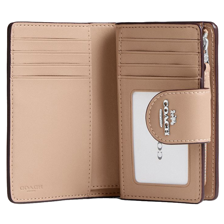 Coach Medium Corner Zip Wallet In Signature Canvas Silver Sand Taupe # CW786