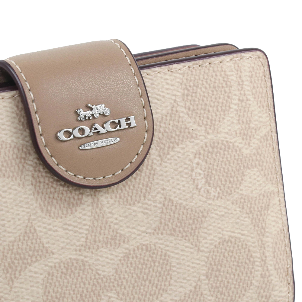 Coach Medium Corner Zip Wallet In Signature Canvas Silver Sand Taupe # CW786