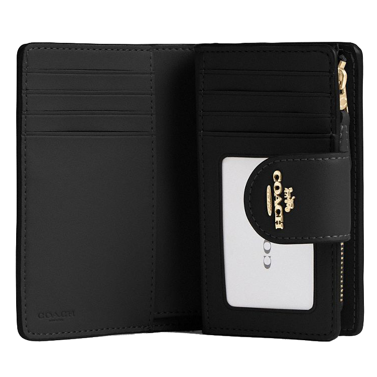 Coach Medium Corner Zip Wallet In Signature Canvas Tan Black # CW786