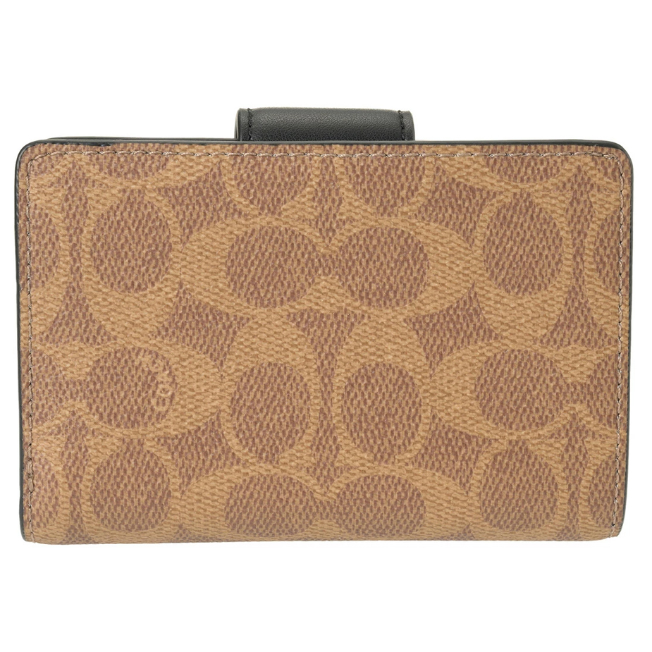 Coach Medium Corner Zip Wallet In Signature Canvas Tan Black # CW786