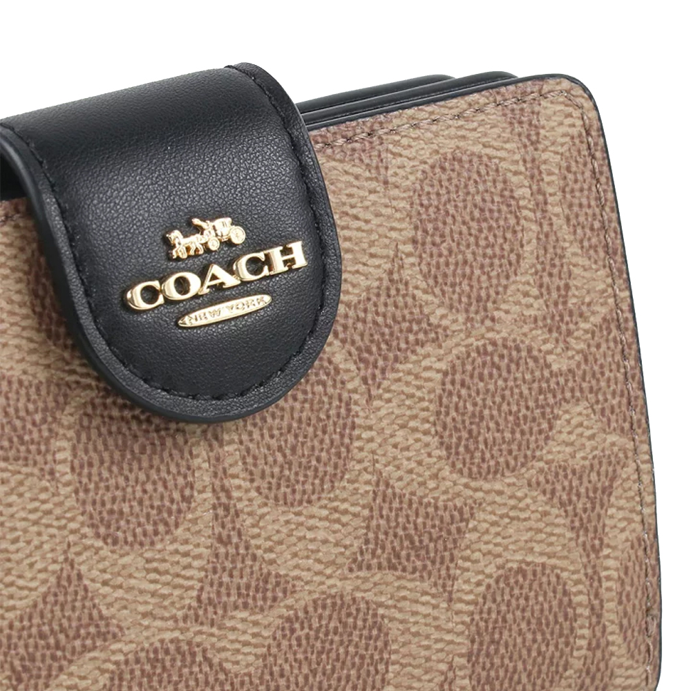 Coach Medium Corner Zip Wallet In Signature Canvas Tan Black # CW786