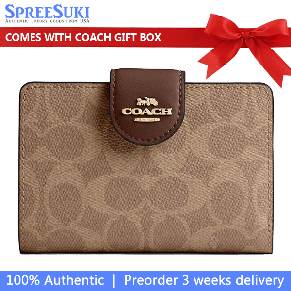 Coach Medium Corner Zip Wallet In Signature Canvas Tan Brown # CW786