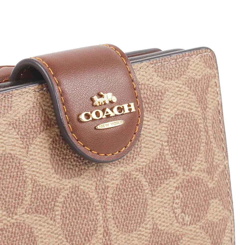 Coach Medium Corner Zip Wallet In Signature Canvas Tan Brown # CW786