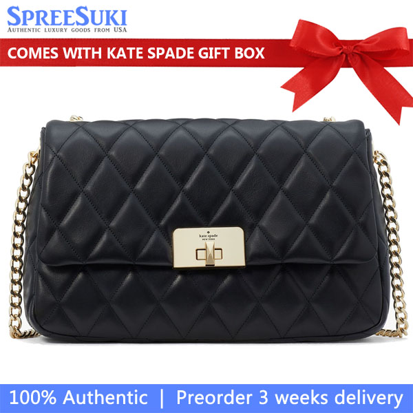 Kate Spade Carey Smooth Quilted Flap Shoulder Bag Black # KH228