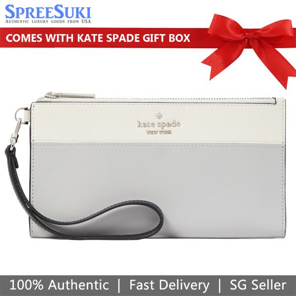 Kate Spade Madison Double Zip Wristlet Platinum Grey Multi # KC507