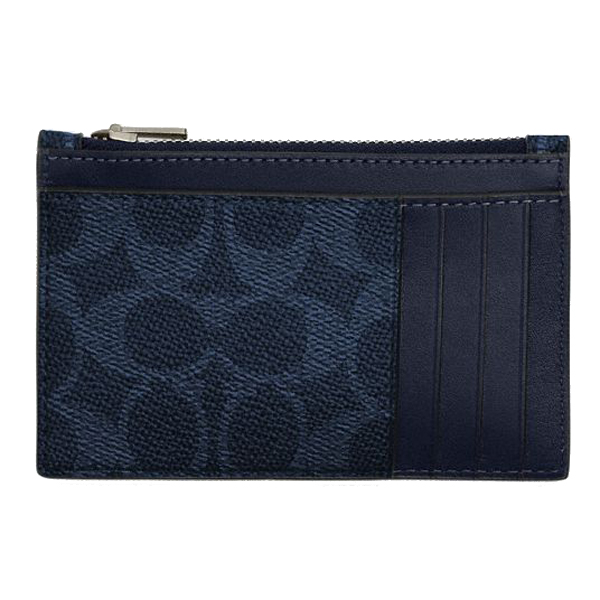 Coach Zip Card Case In Signature Canvas With Coach Graphic Midnight Navy Bold Red # CBJ98