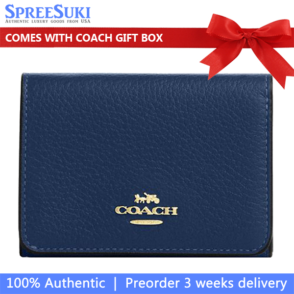 Coach Card Holder Wallet In Signature Canvas Tan Deep Blue # CZ034