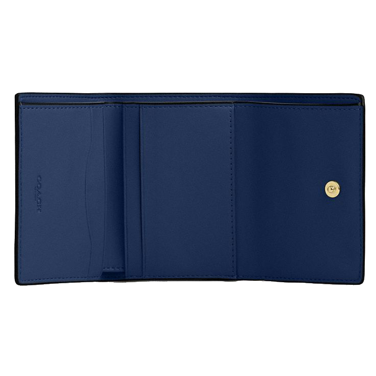 Coach Card Holder Wallet In Signature Canvas Tan Deep Blue # CZ034
