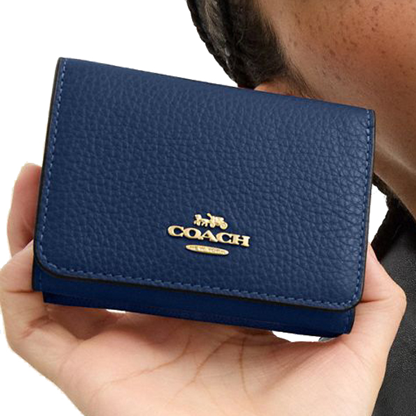 Coach Card Holder Wallet In Signature Canvas Tan Deep Blue # CZ034